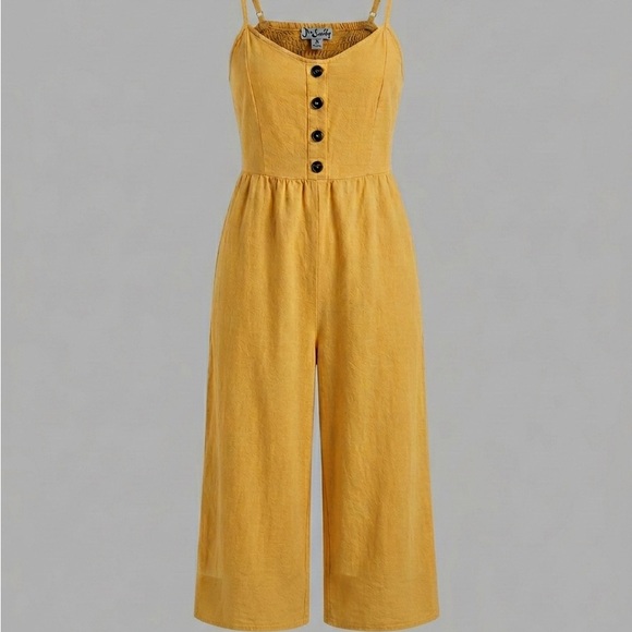 Justify Pants - J for Justify Mustard Yellow Linen-Blend Wide Leg Jumpsuit | Size M